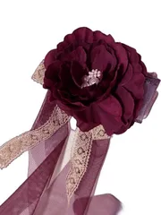 帯飾り 髪飾り ロングチュールレース（ワインレッド）浴衣 袴 振袖 夏祭り 花火大会 卒業式 成人式  リボン