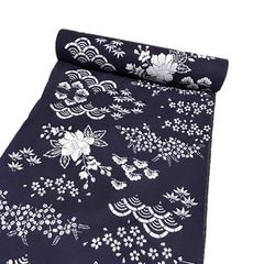 浴衣 反物 浜松注染.しじら織 伊勢型紙 日本製 綿麻 茄子川染（濃紺色