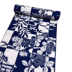 浴衣 反物 浜松注染.しじら織 伊勢型紙 日本製 綿麻 茄子川染（濃紺色