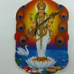 ヒンドゥー教の神様ステッカー　中判サイズ　サラスヴァティー　弁財天　シール　両面プリント