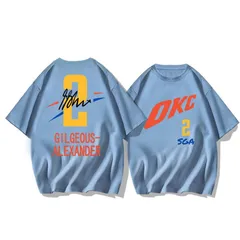 バスケ シャイ・ギルジャス・アレクサンダー 2番 プリント Tシャツ 半袖 メンズ ストリートウェア カジュアル スモッグブルー