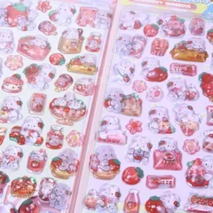 4枚セット）大流行 話題 ぷくぷくシール セット 可愛いシール 兎 シール 立体シール DIY用 3Dシール 手帳 ステッカーデコ 3Dステッカー 貼り付け シール交換 手芸 ステッカー アルバム ラビット スマホケース飾り