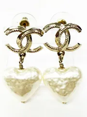 シャネル CHANEL ピアス ココマーク ハート パール スイング ホワイト ゴールド フェイクパール 【ブランド古着ベクトル】【中古】☆AA★▲■260304