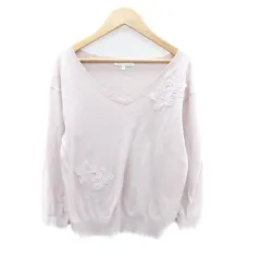 プロポーション ボディドレッシング PROPORTION BODY DRESSING ニット カットソー Vネック 七分袖 レース ラインストーン 3 L ピンク /HO24