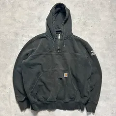 carhartt カーハート ハーフジップ スウェットパーカー フェードブラック ボロ  RAIN DEFENDER 古着