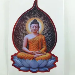 お釈迦様ステッカー　リーフブッダ　キラキラシール　　防水①