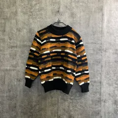 【T-342】EXCELLENT M ニット セーター 総柄 マルチカラー レディースM相当 クルーネック 長袖 古着 秋冬ニット レトロデザイン おしゃれニット 古着女子 秋冬トップス