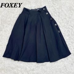 未使用級✨FOXEY 絹100% バルーンフレアスカート ロゴプレート 黒 40