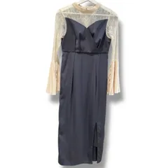 アサクラ ベルスリーブIラインドレスワンピース 82586-B スリット入り パーティー 結婚式 ライトネイビー×ベージュ size M レディース ゴーゴー古着マルイ草加店3485