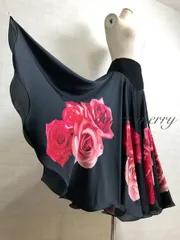 新品　社交ダンス　フレアー最大！　パソドブレ　スカート　パソ　ワルツ　ピンク　黒　赤　4705　バラ　薔薇　タンゴ　パーティ