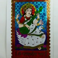 ヒンドゥー教の神様シール　インドのキラキラシール　サラスヴァティー　弁財天　ステッカー