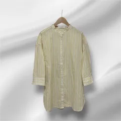 chocol raffine robe ストライプシャツ イエロー バンドカラー 立ち襟 七分袖  綿100% フリーサイズ