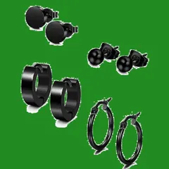 8個 4ペア 黒 ステンレス セット スタッドピアス リング フープ 両耳用 レディース メンズ ピアス [セイヤインターナショナル]