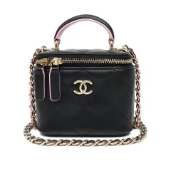 シャネル AP2198  スモール バニティ マトラッセ 2WAY チェーン ショルダー ハンドバッグ 斜め掛け ラムスキン ココマーク ブラック ピンク レザー ゴールド金具 CHANEL（未使用　展示品）