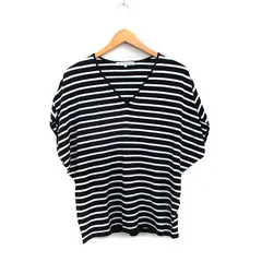 23区 オンワード樫山 カットソー Tシャツ 半袖 Vネック ボーダー 46 ブラック 黒 /KT21