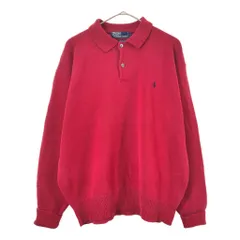 90年代 Polo by Ralph Lauren ポロ ラルフローレン コットンニットポロシャツ レッド(メンズ L)中古 古着 X4196