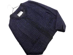 NATURAL BEAUTY ナチュラルビューティー ツイード ノーカラー ジャケット size38/濃紺 ■◇ レディース