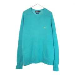 90年代 Polo by Ralph Lauren ポロ ラルフローレン コットンニットセーター ターコイズブルー(メンズ XL)中古 古着 X4199