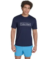 カルバンクライン メンズ 水着 ハーフパンツ・ショーツ 半袖 ロゴ Calvin Klein Mens Logo ShortSleeve Swim Rash Guard Navy ネイビー