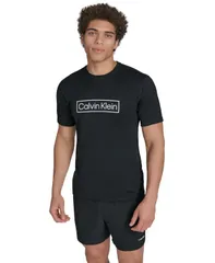 カルバンクライン メンズ 水着 ハーフパンツ・ショーツ 半袖 ロゴ Calvin Klein Mens Logo ShortSleeve Swim Rash Guard Black ブラック