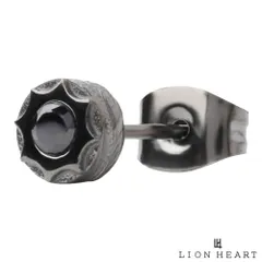 ライオンハート ハワイアン スタッズピアス ブラックジルコニア サージカルステンレス316L ライトブラック 片耳用 金属アレルギー対応 1点売り メンズ ブランド LION HEART