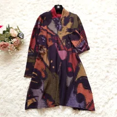 美品　ヨーガンレール　JURGEN LEHL　ウール　アルパカ　膝丈　ワンピース　チュニック　ジャガード　ニット　総柄　長袖　ハーフボタン　マルチカラー　M　ナチュラル