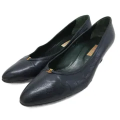 グッチ GUCCI ヴィンテージ オールド インターロッキング GGロゴ パンプス ラウンドトゥ ローヒール チャンキーヒール 皮革 38 25cm ダークネイビー  ■IBO91