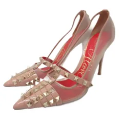 ヴァレンティノ ガラヴァーニ VALENTINO GARAVANI ロックスタッズ パンプス ポインテッドトゥ ハイヒール ピンヒール ビジュー 38 25cm ピンクベージュ