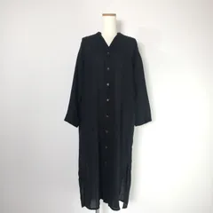 Le Melange ルメランジュ フレンチ リネン シャツ ワンピース ロング 羽織り Vネック ノーカラー 長袖 ボタン スリットのサムネイル