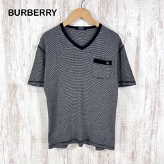 BURBERRY BLACK LABEL バーバリーブラックレーベル ホースロゴ刺繡 ワンポイントポケット ボーダー 総柄 Vネック コットン Tシャツ ブラック