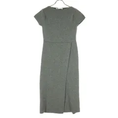 美品 ZARA ザラ フレンチスリーブ ニット ワンピース S グレー ミモレ丈 レディース 古着