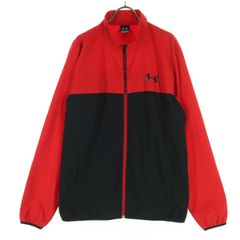美品 UNDER ARMOUR アンダーアーマー ロゴプリント ジップアップ ウインドブレーカー XL レッド メンズ 古着