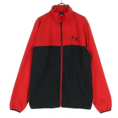 美品 UNDER ARMOUR アンダーアーマー ロゴプリント ジップアップ ウインドブレーカー XL レッド メンズ 古着