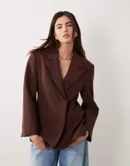 エイソス レディース アウター ジャケット・ブルゾン ブレザー ASOS DESIGN double breasted blazer in dark chocolate BROWN ブラウン