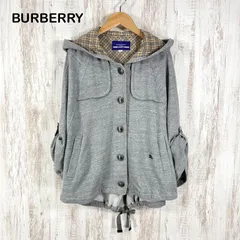 BURBERRY BLUE LABEL バーバリーブルーレーベル ホースロゴ刺繡 ノバチェック フーディ スウェット 2way ポンチョ ケープ グレー