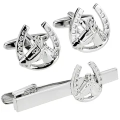 【新品】 馬 馬蹄 カフス & タイピン セット カフスボタン ネクタイピン n02733