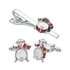 【新品】 Yoursfs 赤ドラム ネクタイピン カフス セット おもしろネクタイピン メンズ 楽器 カフス かわいい 1