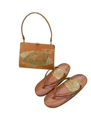 創作 御誂  和装用バッグ 草履 2点セット オレンジゴールド フォーマル 着物 卒業式 入学式 結婚式 H8-3-21