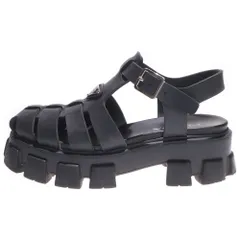 PRADA (プラダ) Monolith Round Toe Sandals モノリス トライアングルロゴ ラバーサンダル シューズ ブラック 1X853M