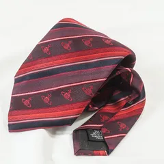 Vivienne Westwood ヴィヴィアンウエストウッド ネクタイ オーブ柄 総柄 ストライプ ボルドー 赤 ネイビー 光沢 シルク100% イタリア製 8.5cm ビジネス 結婚式 パーティー メンズ 美品
