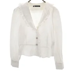 ZARA ザラ 長袖 襟フリル ブラウス S ホワイト シャツ レディース 古着