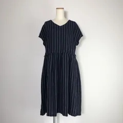 HEAVENLY ヘブンリー リネン ストライプ ワンピース ロング Vネック 切替 ギャザー 半袖