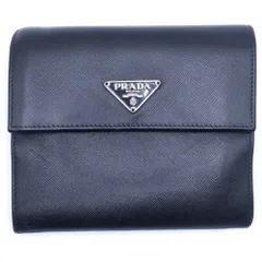 PRADA (プラダ) サフィアーノ トライアングルロゴ 二つ折り財布 ウォレット ブラック