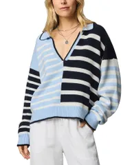 スプレンディット レディース アウター ニット・セーター ポロシャツ Splendid Arden Striped Polo Sweater NavySea Breeze ネイビー