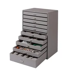 ＜在庫処分＞10段 大容量 ジュエリー収納ボックス グレー 多引き出し アクセサリーケース　bu１