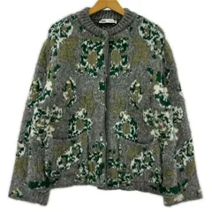 ZARA ザラ 総柄 クルーネックカーディガン sizeEUR L/グレー×グリーン