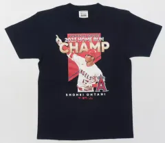 【中古】Tシャツ 大谷翔平#17(ロサンゼルス・エンゼルス) Tシャツ ネイビー Lサイズ 2023アメリカンリーグホームラン王獲得 記念グッズ