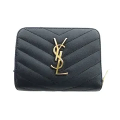 イヴサンローラン YVES SAINT LAURENT モノグラム コンパクトジップ アラウンド ウォレット 二つ折り財布 レザー カサンドラ ロゴ ラウンドファスナー 黒 ブラック ■GY18 /MQ