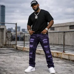 ブラック パープルウォッシュ クラッシュデニム ストリート