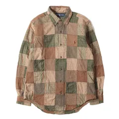 【美品】RALPH LAUREN ラルフローレン シャツ マルチカラー サイズ:M | シープレザー エルボーパッチ パッチワーク ボタンダウン フランネル シャツ | トップス カジュアルシャツ 長袖【メンズ】【中古】